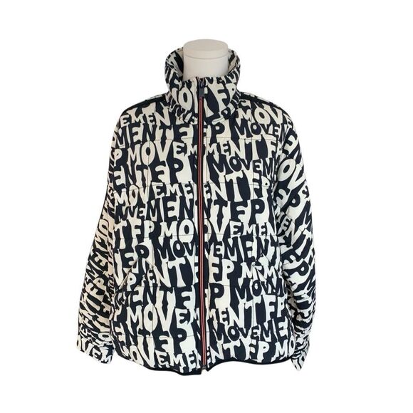 Free People Oversized Puffer Jacket Movement Zips XS-X Black White Spell Out New - Picture 4 of 16